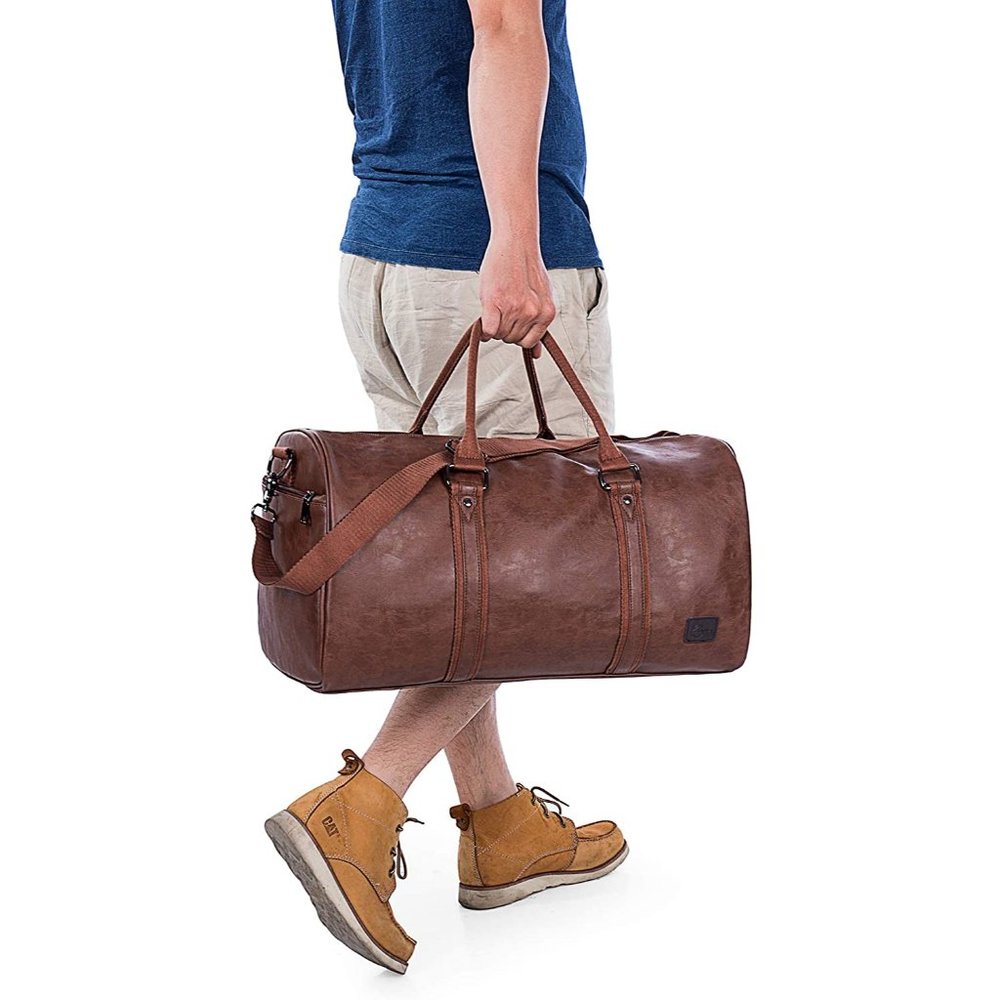 PU Leather Travel Bag with Shoe Pouch -Waterproof Weekender - Large Duffel Bag - Picture 6 of 6